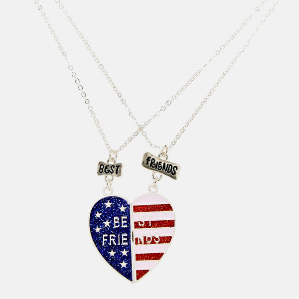 Claire's Best Friends Glittery Stars and Stripes Split Heart Pendant Necklaces