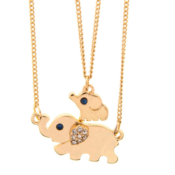 Gold Mama and Baby Elephant Pendant Necklace
