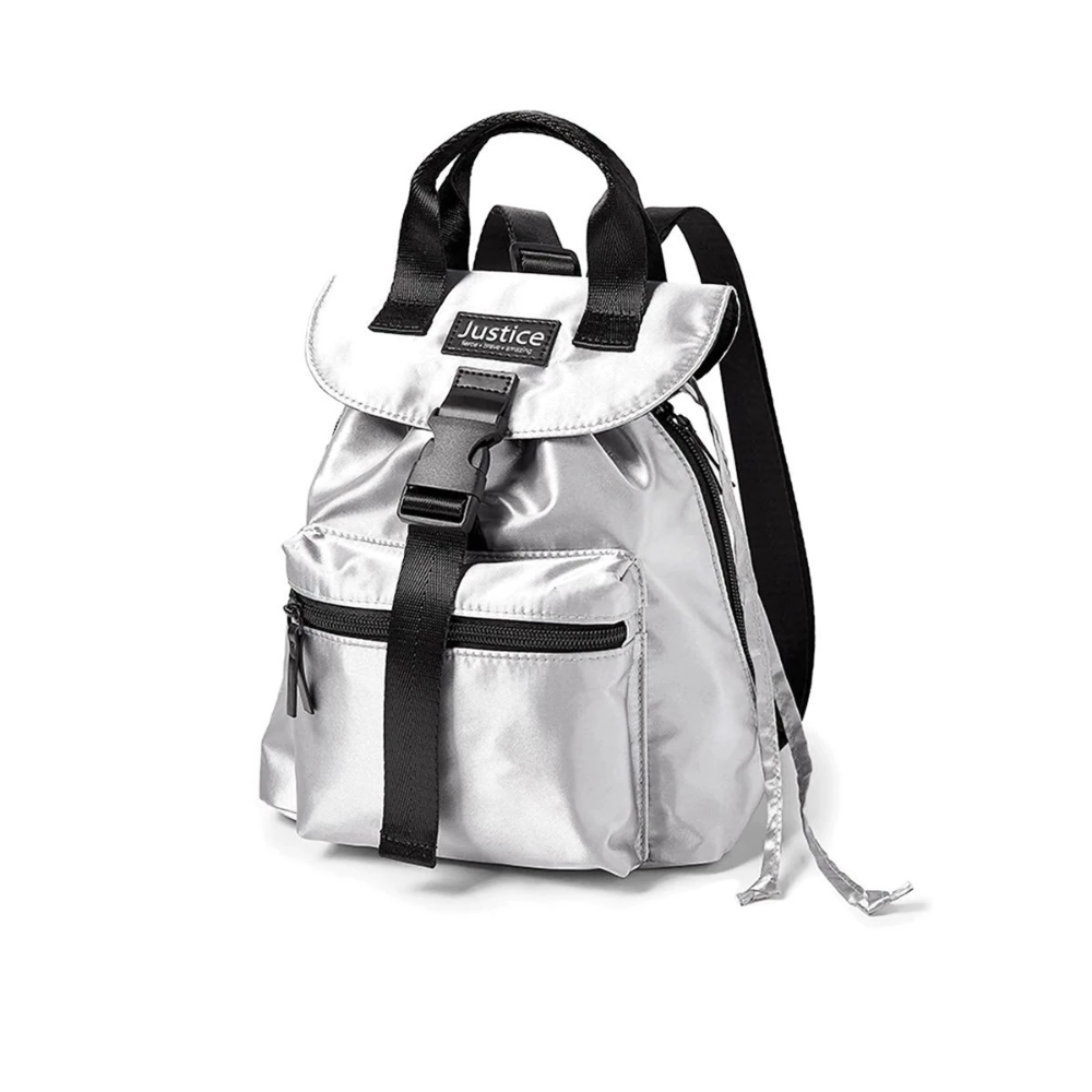Justice Metallic Cinch Top Mini Backpack Silver –