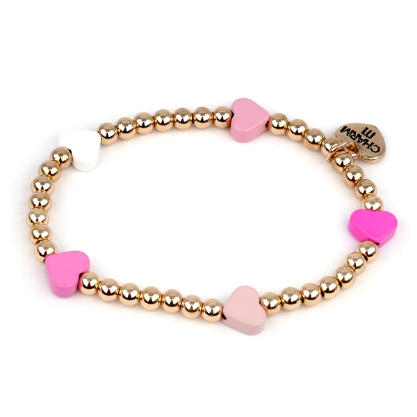 CHARM IT! Gold Bead Pink Heart Stretch Bracelet