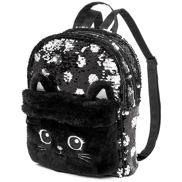 Justice Black Cat Flip Sequin Mini Backpack