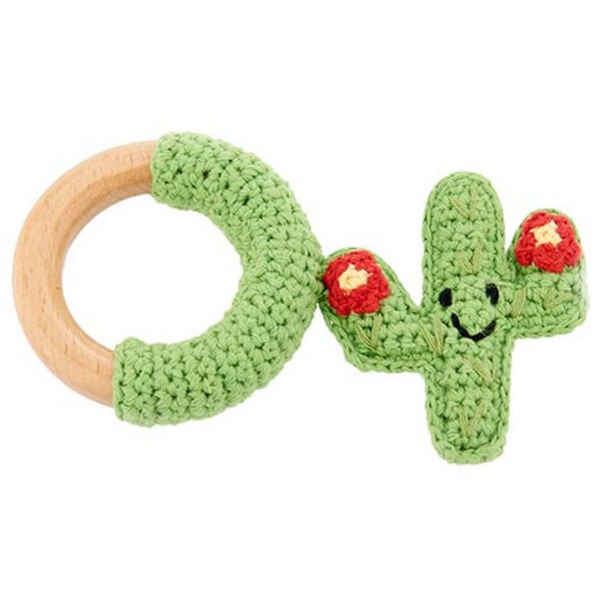Pebble Cactus Wooden Ring - Red Flower