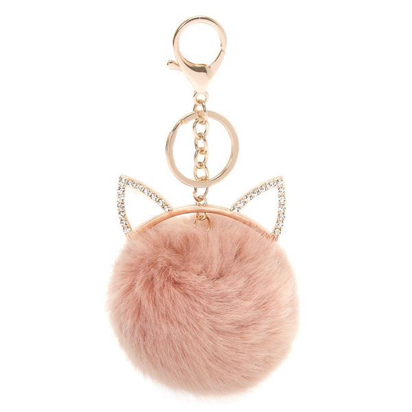 Claire's Cat Pom Keychain - Rose Pink