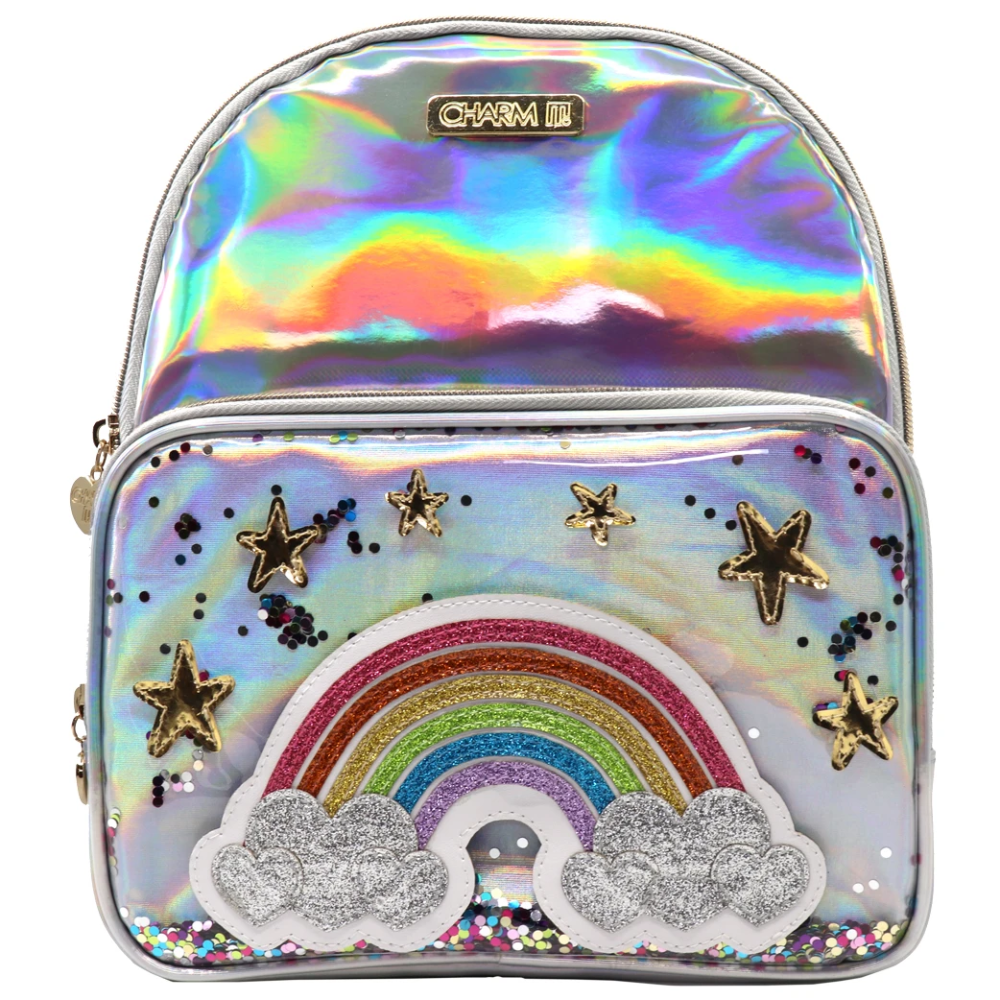 girls patch glitter rainbow mini backpack CHARM IT! – Loungefly Disney Beauty and these glitter mini backpacks Lure Color:Smokey Joe red